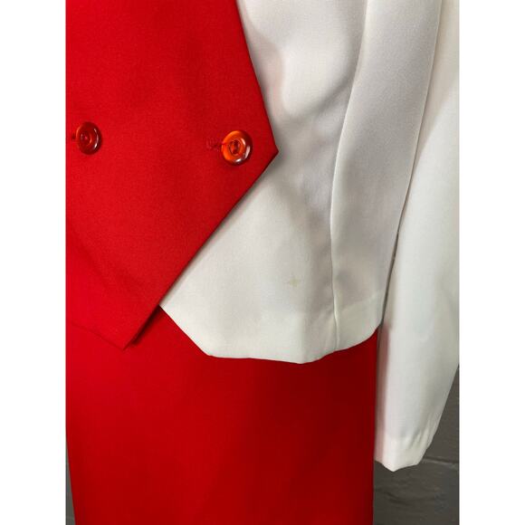 Vintage 1980s Red & White Color Block Plus Skirt Suit Volup Mod Size 24 - Picture 3 of 10